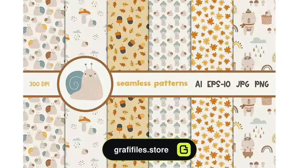 پترن پاییز Cute Autumn Seamless Patterns Collection