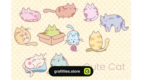 وکتور گربه Cute Cat Hand Drawn