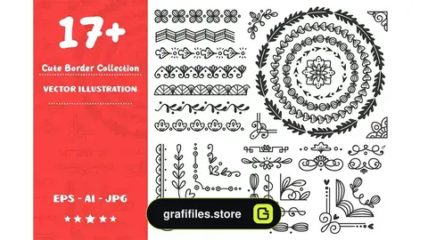 وکتور حاشیه گلدار Cute Floral Border Doodle Set