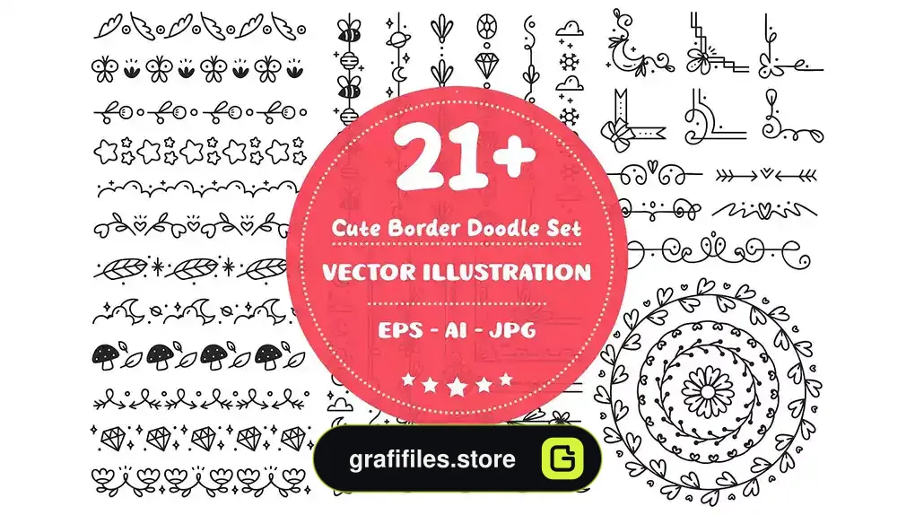 وکتور حاشیه گلدار Cute Floral Border Doodle Set