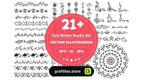 وکتور حاشیه گلدار Cute Floral Border Doodle Set