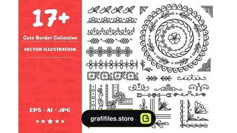 وکتور حاشیه گلدار Cute Floral Border Doodle Set