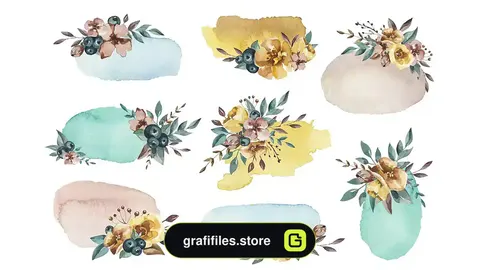 کلیپ آرت گل و لکه آبرنگ Flower and Stains Watercolor