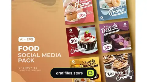 وکتور پست شبکه اجتماعی غذا و کیک