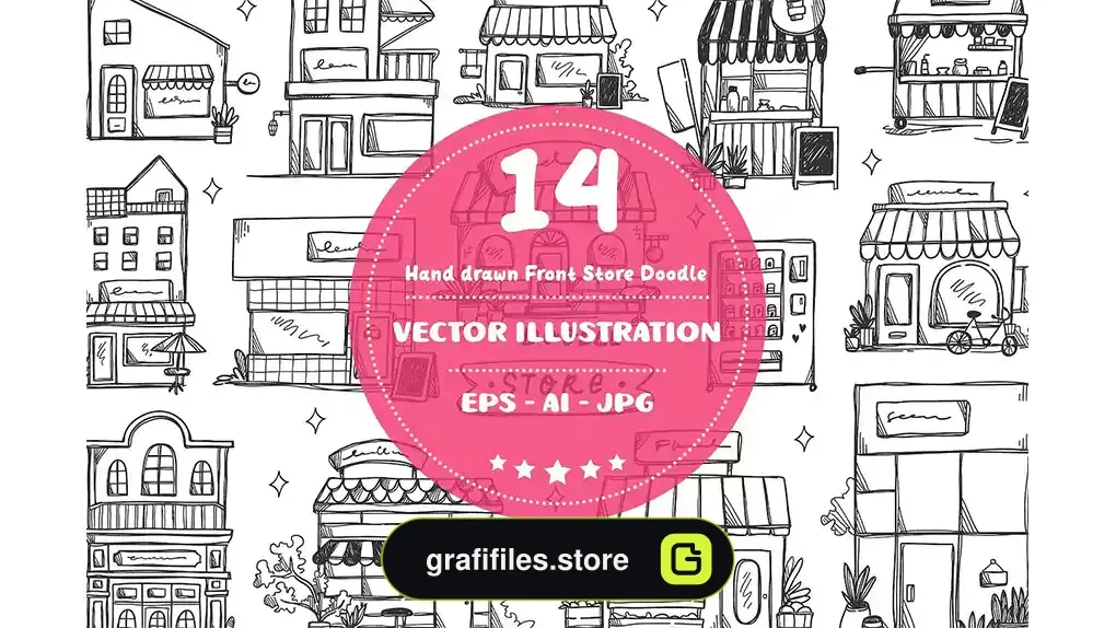 وکتور ویترین مغازه Hand Drawn Front Store Doodle