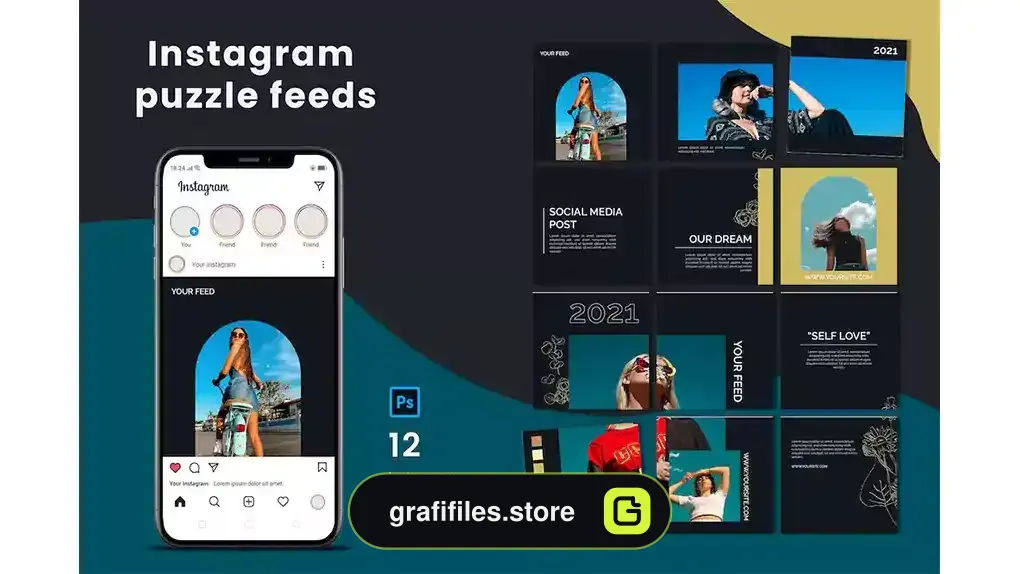 طرح لایه باز پست پازلی اینستاگرام Instagram Puzzle Feed