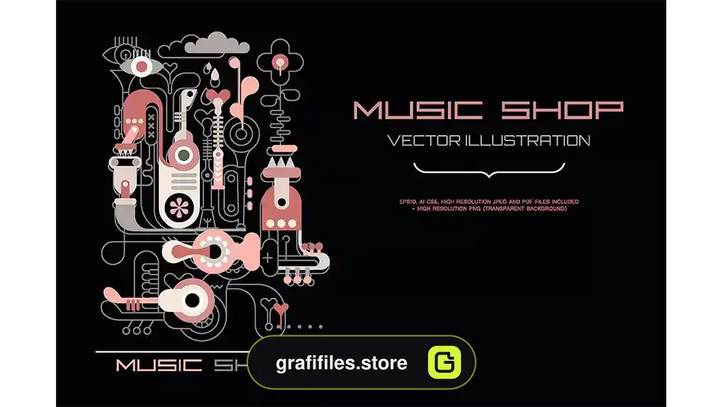 وکتور فروشگاه موسیقی Music Shop vector illustration