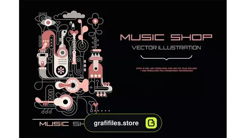 وکتور فروشگاه موسیقی Music Shop vector illustration