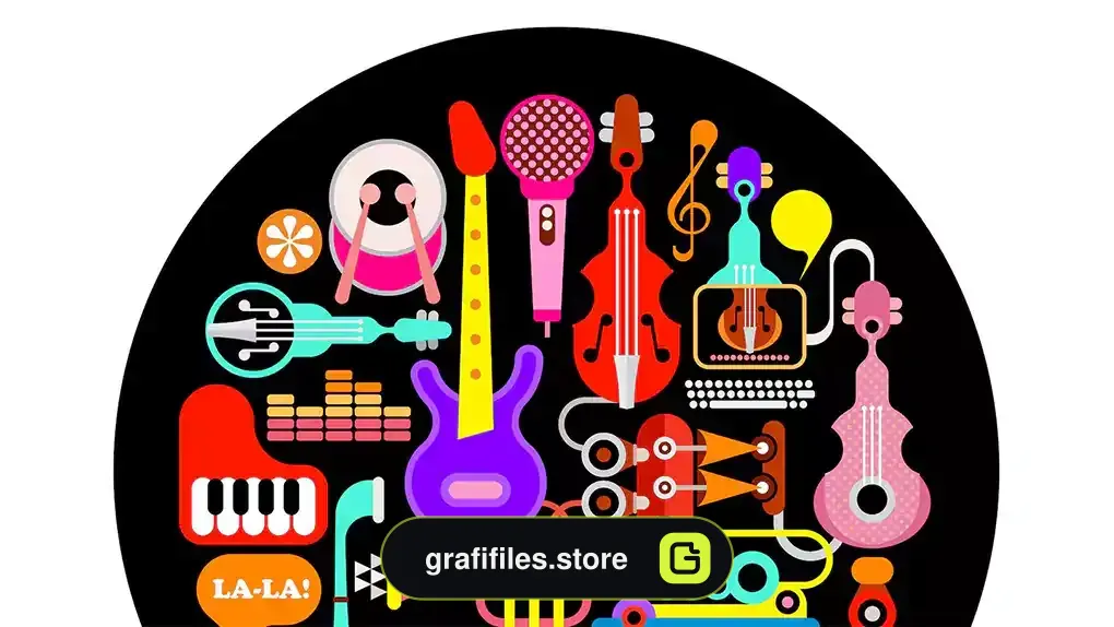 وکتور آلات موسیقی Musical Instruments Round Illustration