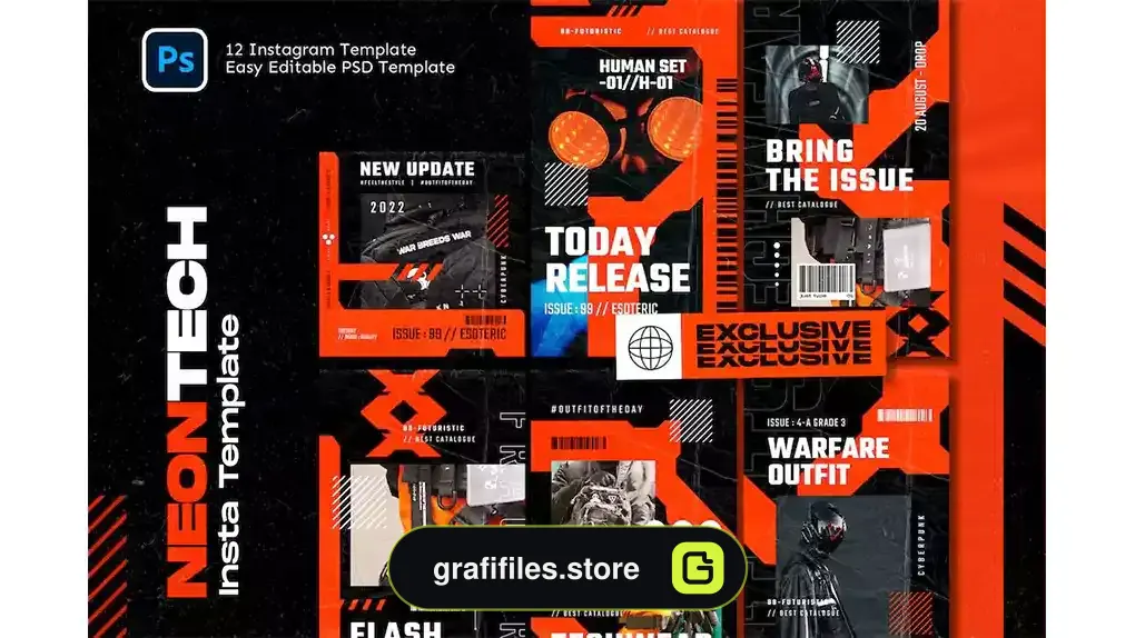 طرح لایه باز اینستاگرام Neontech Techwear Instagram Template