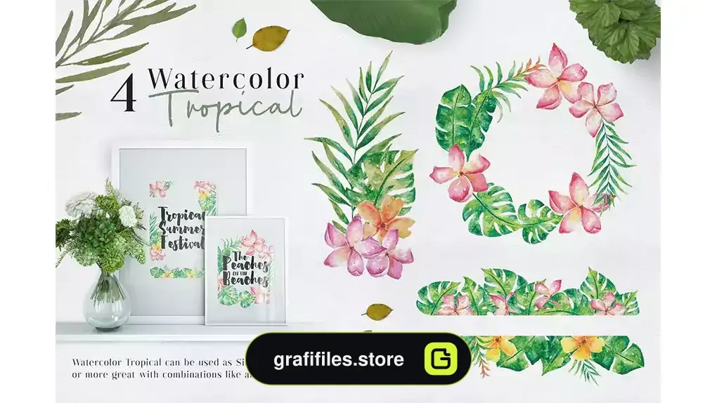 کلیپ آرت استوایی آبرنگی Ofi 4 Watercolor Tropical Graphics