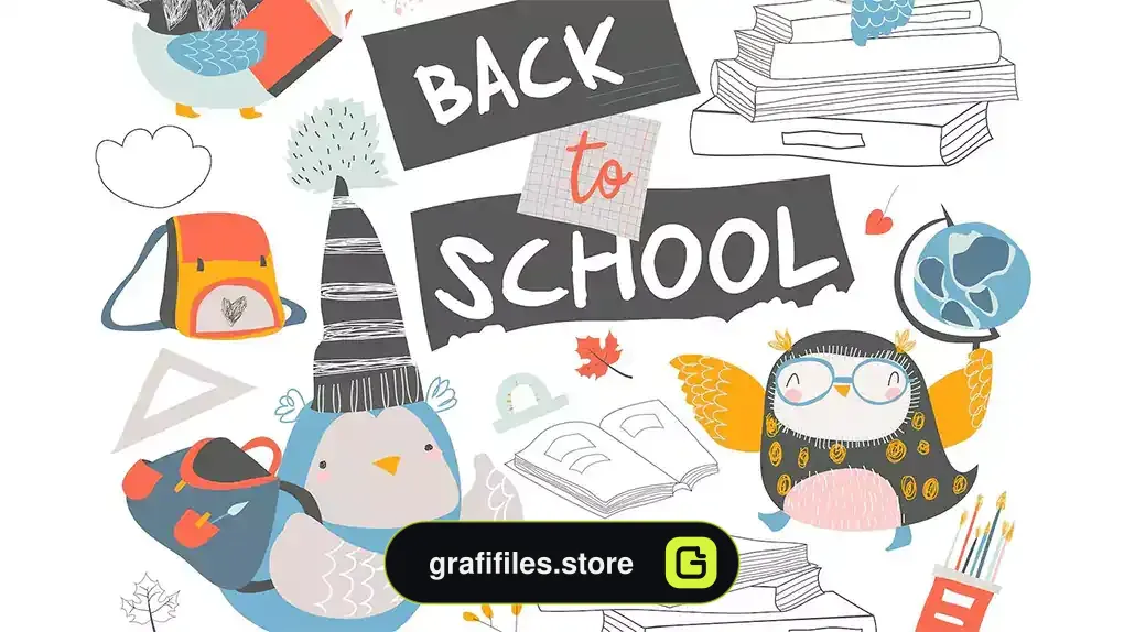 وکتور جغد با کتاب Set of cute owls with books. Back to school