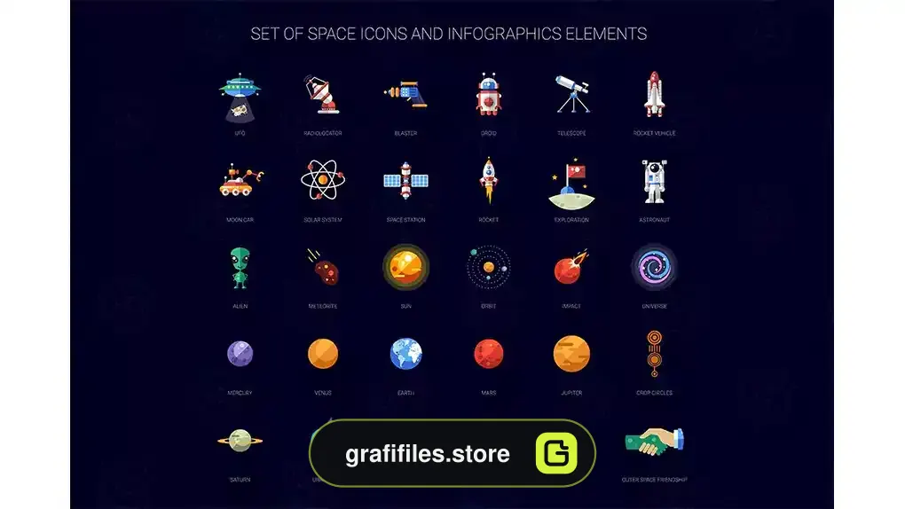 آیکون فلت فضا Space Flat Design Icons Set