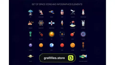 آیکون فلت فضا Space Flat Design Icons Set