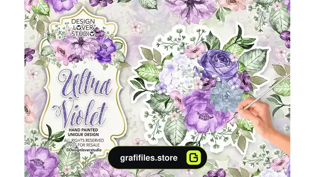 کلیپ آرت گل بنفش آبرنگی Ultra violet watercolor design