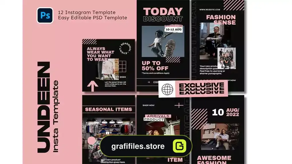 طرح لایه باز اینستاگرام Undeen Streetwear Instagram Template