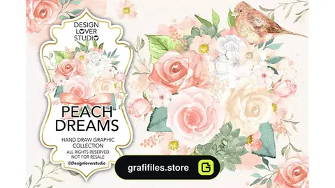 کلیپ آرت گل آبرنگی Watercolor PEACH DREAMS design