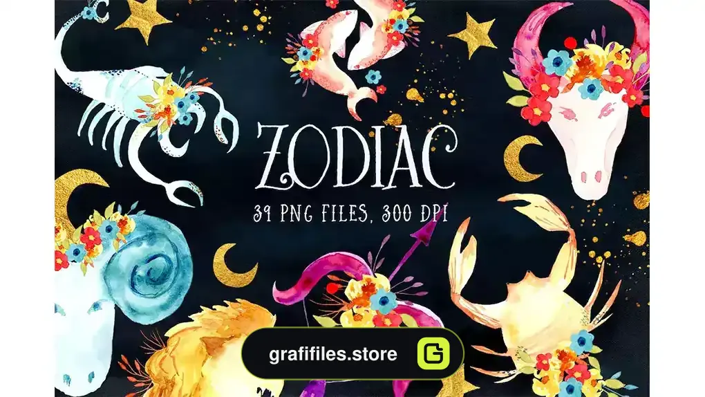 کلیپ آرت آبرنگی Watercolor Zodiac