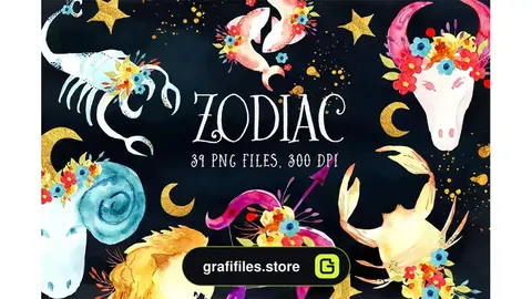 کلیپ آرت آبرنگی Watercolor Zodiac