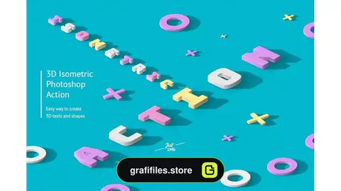 اکشن فتوشاپ ایجاد افکت ایزومتریک سه بعدی روی متن و اشکال 3D Isometric Photoshop Action