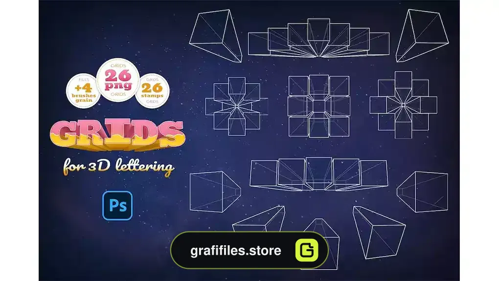 براش حروف سه بعدی 3D Lettering Grids and Brushes