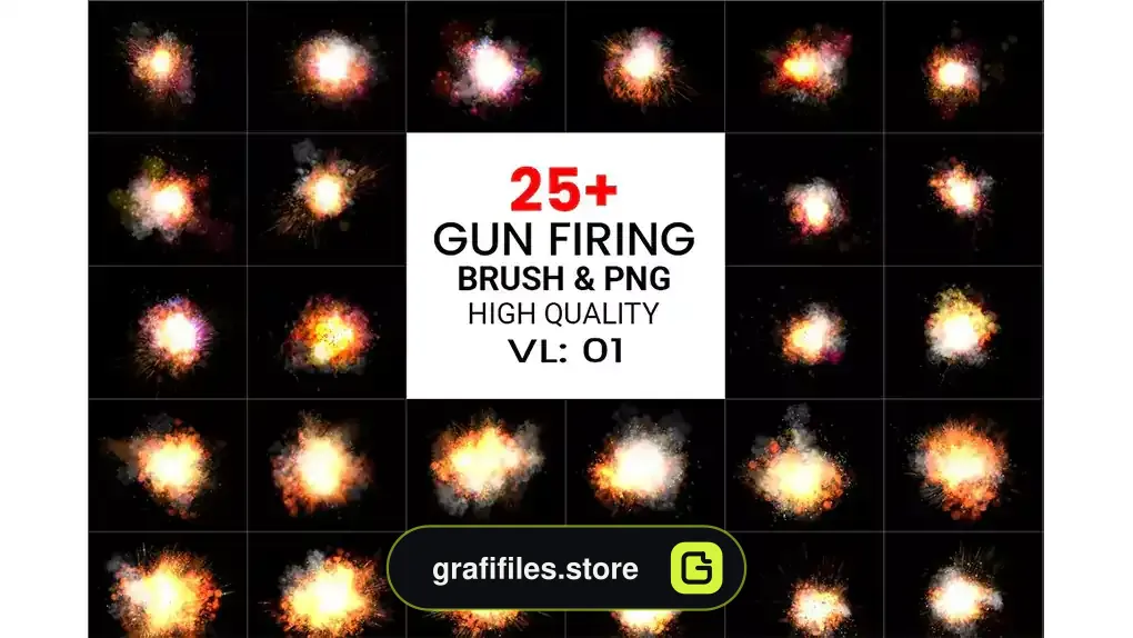 براش شلیک گلوله فتوشاپ PS Gun Firing Brushes & Png Pack