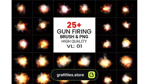 براش شلیک گلوله فتوشاپ PS Gun Firing Brushes & Png Pack
