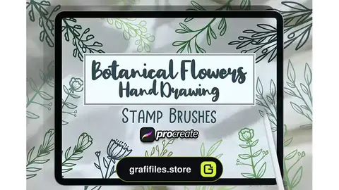 براش پروکریت گل و گیاه Botanical Flowers Hand Drawing Brush Stamp