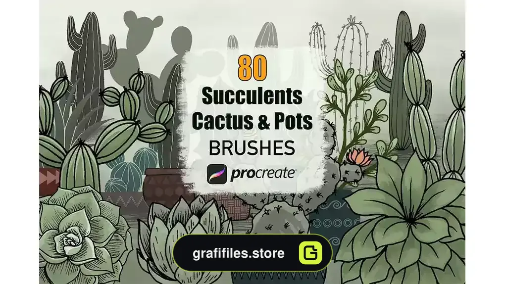 براش پروکریت گلدان کاکتوس Cactus Succulents and Pots - Procreate Brushes