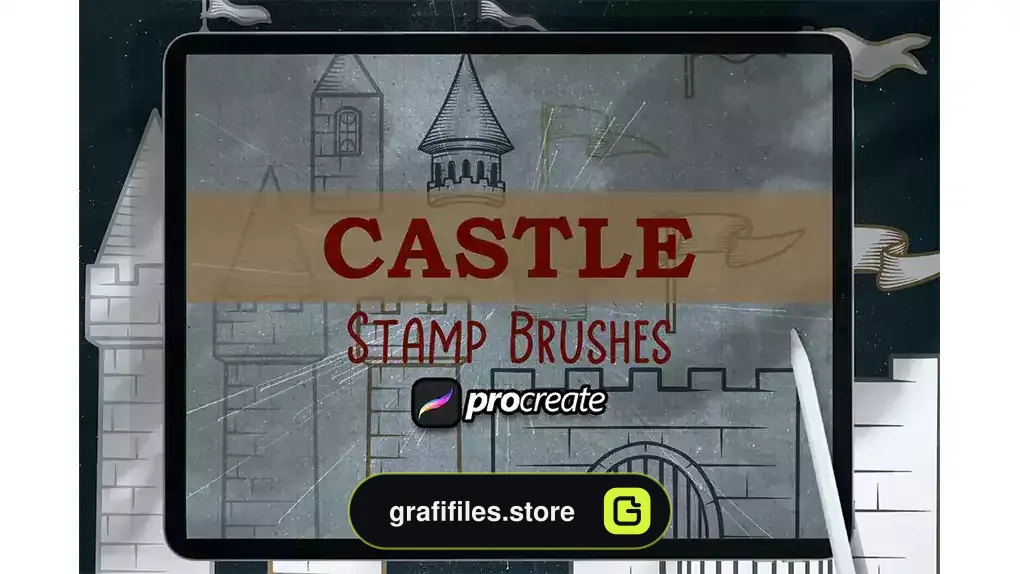 براش تصویر قلعه پروکریت Castle Illustration Brush Stamp Procreate