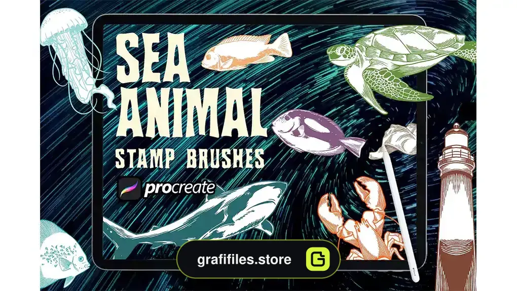 براش جانوران دریایی پروکریت Dansdesign Sea Animals Brush Stamp Procreate