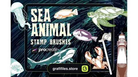 براش جانوران دریایی پروکریت Dansdesign Sea Animals Brush Stamp Procreate