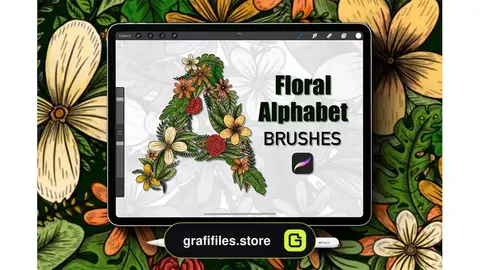 براش حروف الفبا با گل پروکریت Floral Alphabet Procreate Stamp Brushes