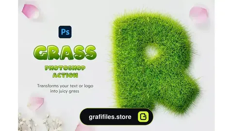 اکشن فتوشاپ ایجاد افکت چمن بر روی متن و اشکال Grass Photoshop Action