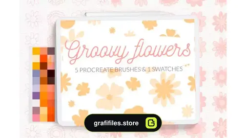 براش پروکریت پترن گل Groovy Flowers Pattern Brushes. Retro Flowers