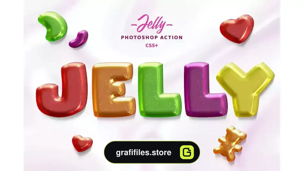 اکشن فتوشاپ ایجاد افکت ژله ایی روی متن و اشکال Jelly Photosop Action