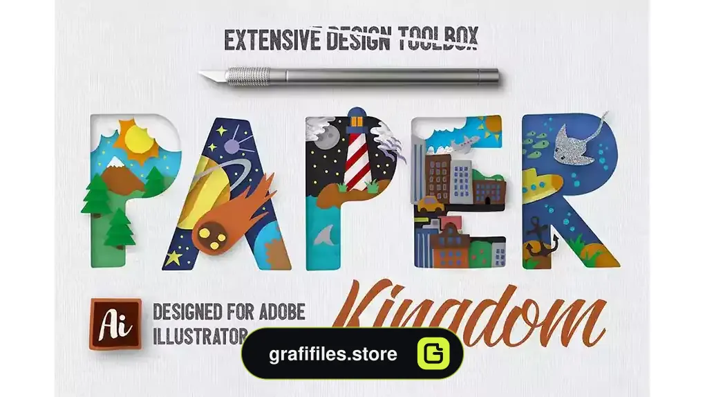 استایل متن ایلوستریتور گرافیکی Paper Kingdom Illustrator Graphic Styles