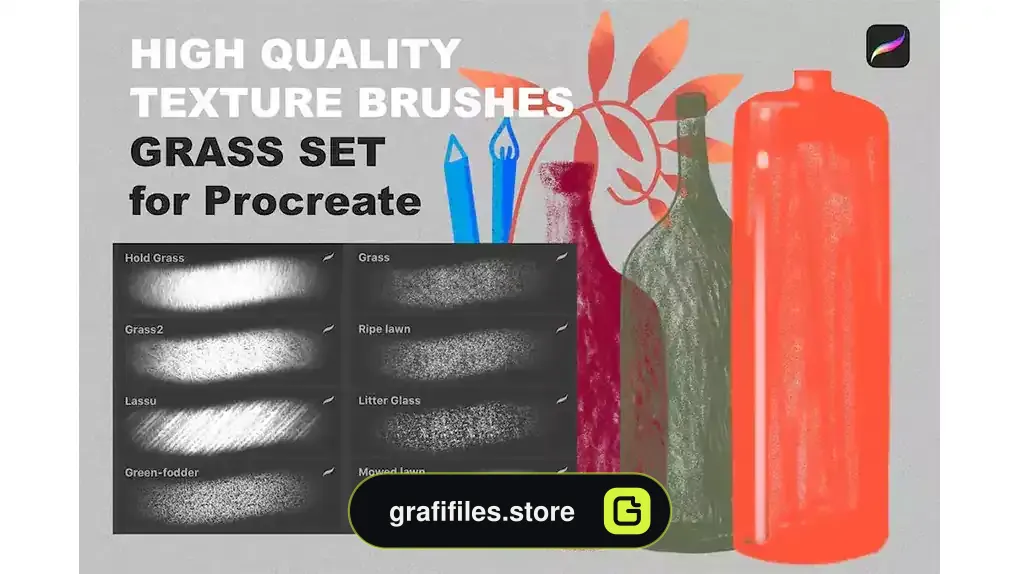 براش پروکریت Procreate texture brushes GRASS SET
