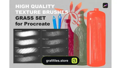 براش پروکریت Procreate texture brushes GRASS SET