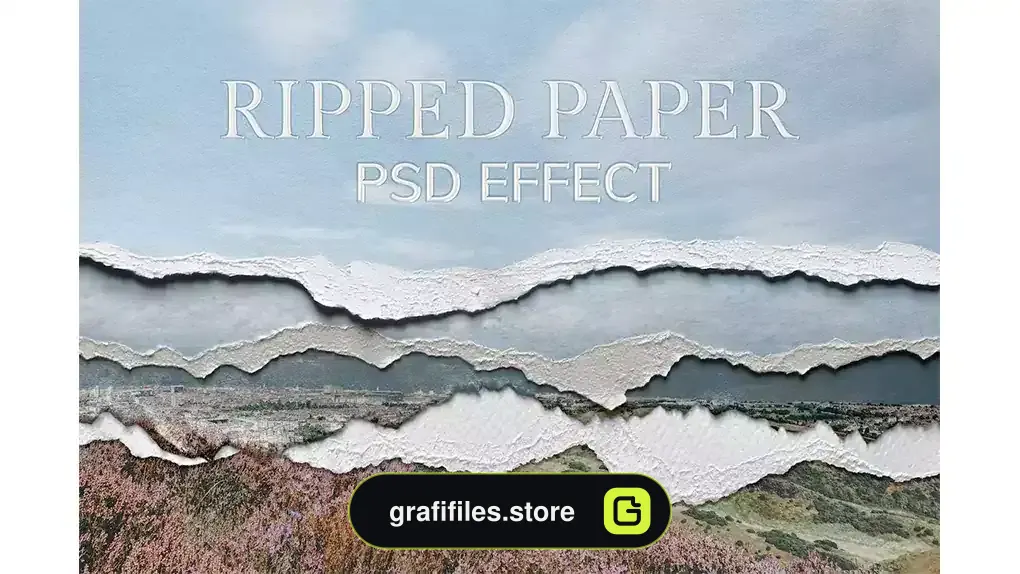 افکت کاغذ پاره شده بر روی عکس و تصاویر در فتوشاپ Ripped Paper PSD Texture Effect