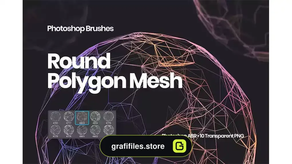 براش کره پلی گان فتوشاپ Round Polygon Mesh Photoshop Brushes