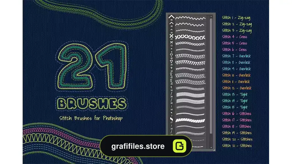 براش کوک زیگزاک فتوشاپ Stitch Photoshop Brushes