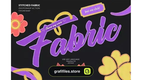 اکشن فتوشاپ ایجاد افکت پارچه دوخته شده بر روی متن و اشکال Stitched Fabric Photoshop Action