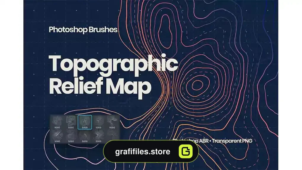 براش نقشه توپوگرافی فتوشاپ Topographic Relief Map Photoshop Brushes