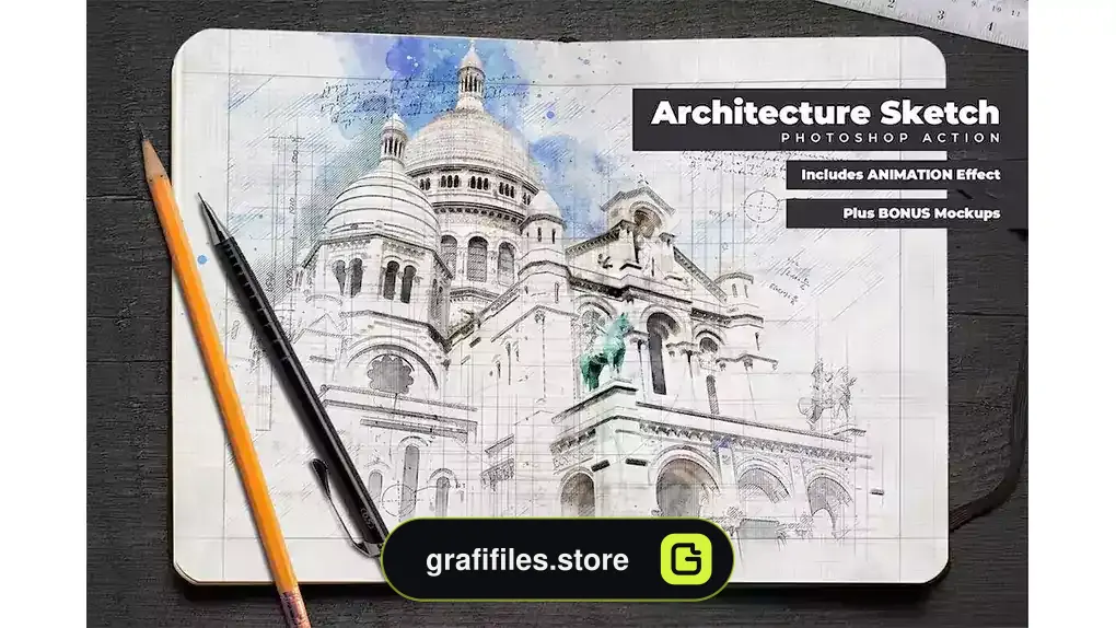 اکشن فتوشاپ افکت متحرک اسکیس معماری Animated Architecture Sketch Photoshop Action