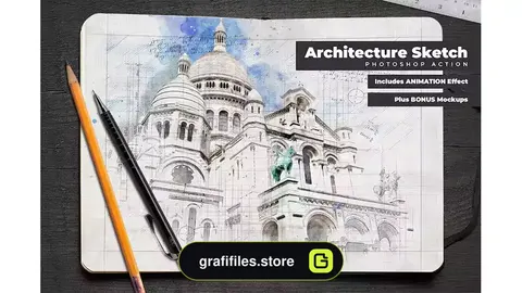 اکشن فتوشاپ افکت متحرک اسکیس معماری Animated Architecture Sketch Photoshop Action