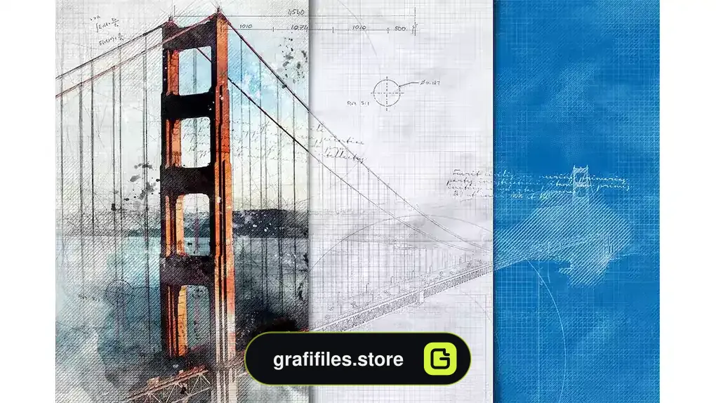 اکشن فتوشاپ تبدیل عکس به طرح معماری Architecture Sketch and Blueprint Photoshop Action