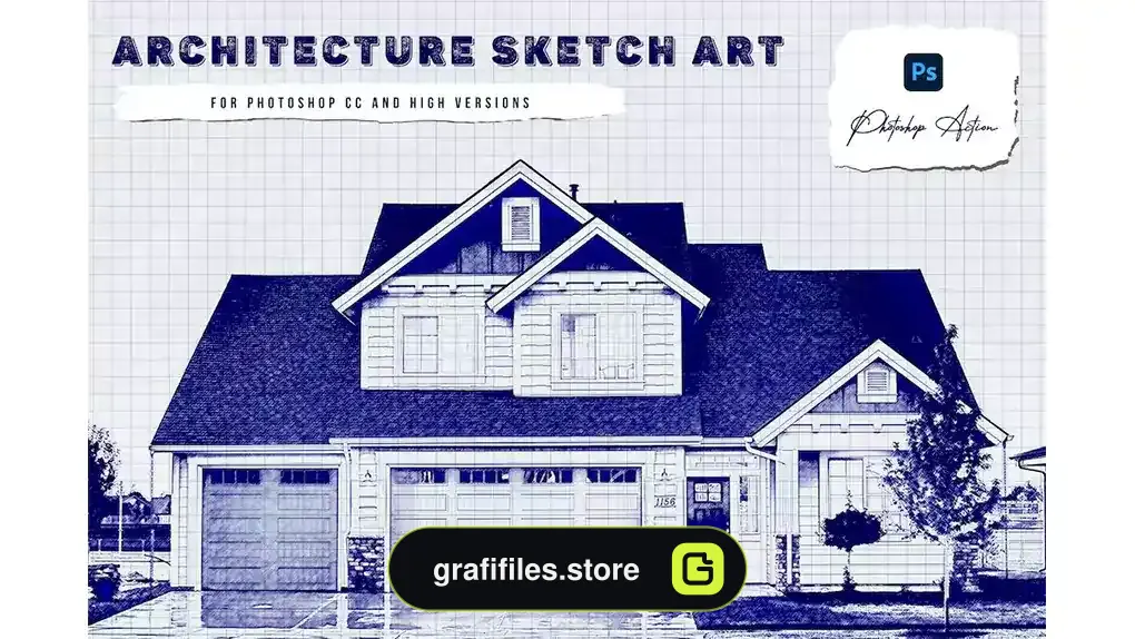 اکشن فتوشاپ تبدیل عکس به هنر اسکچ معماری Architecture Sketch Art Action