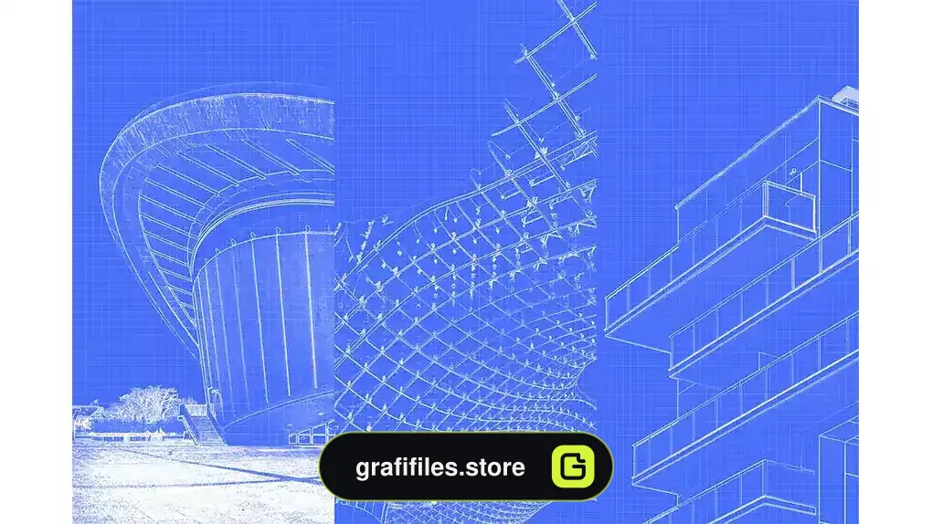 دانلود اکشن فتوشاپ افکت معماری پرینت آبی Blueprint Architecture - Photoshop Action