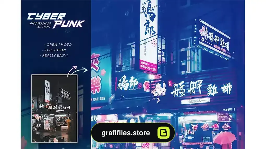دانلود اکشن فتوشاپ ایجاد افکت سایبرپانک بر روی تصاویر Cyberpunk Photoshop Action